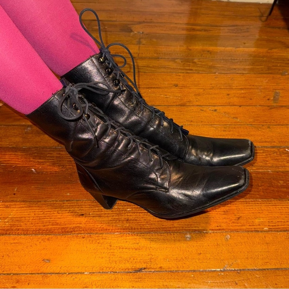 SOLD on Depop! Black Lace-Up pointy square-toed witchy boots